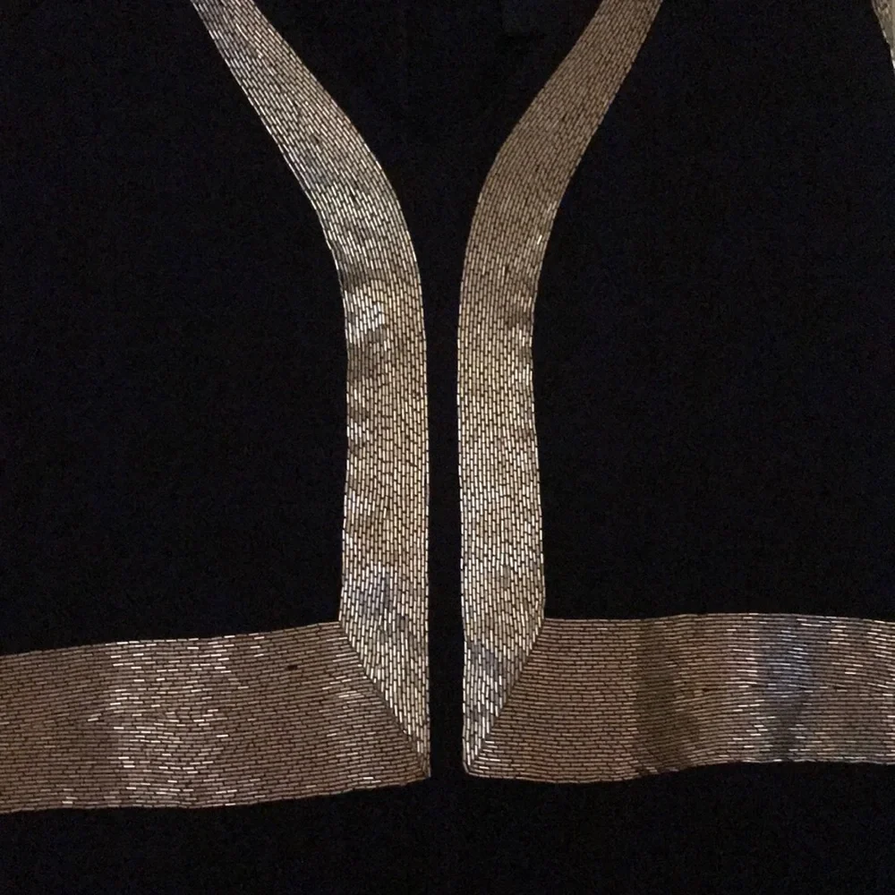 Reem Acra Black Silk Gold Beaded Detail Gown Sz 10 - Picture 5 of 8